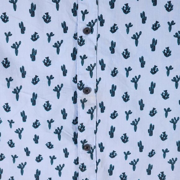 Silver Blue Cactus Printed Cotton Short Sleeve Shirt - Picture 2 of 4